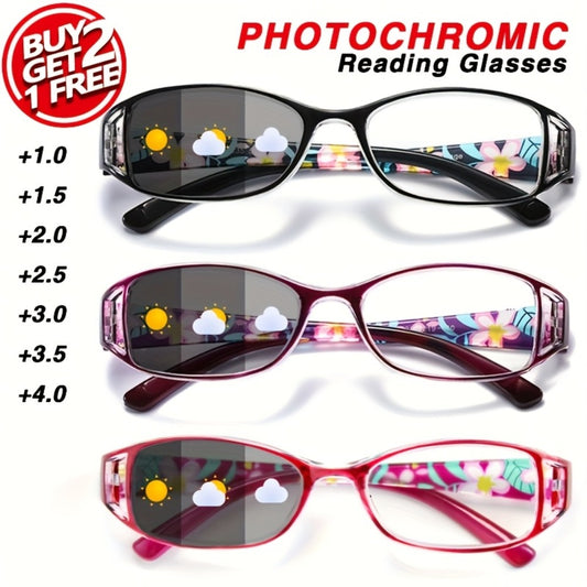 Reading Glasses - Photochromic 3 Pack for Women Floral Frame Light-Activated Color Changing - main product view