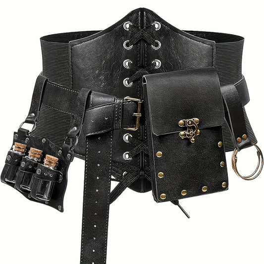 Renaissance Costume Sets - Accessories Set 5 Pcs Adults PU Leather Belt, Corset, Sword Sheath, Potion - main product view