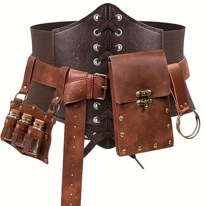 Renaissance Costume Sets - Accessories Set 5 Pcs Adults PU Leather Belt, Corset, Sword Sheath, Potion - product detail view 8