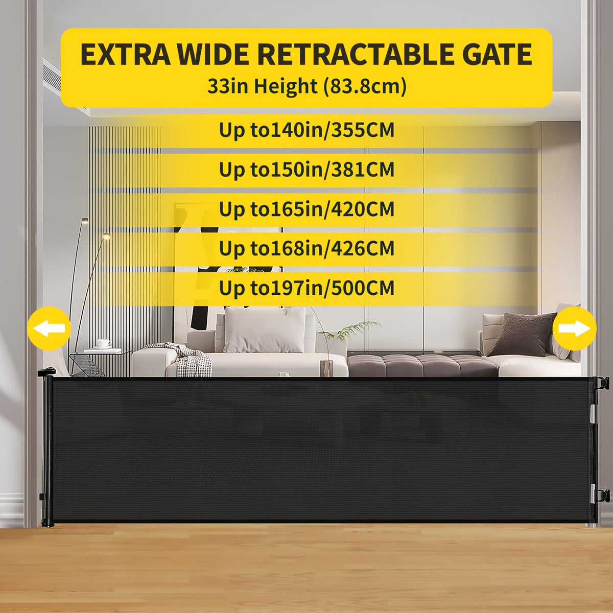 Retractable Mesh Safety Gate - 33/41 Inch Tall - Hardware-mounted expandable mesh design – view 4