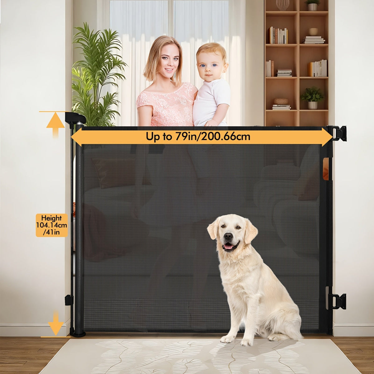 Retractable Mesh Safety Gate - 33/41 Inch Tall - Hardware-mounted expandable mesh design – view 9