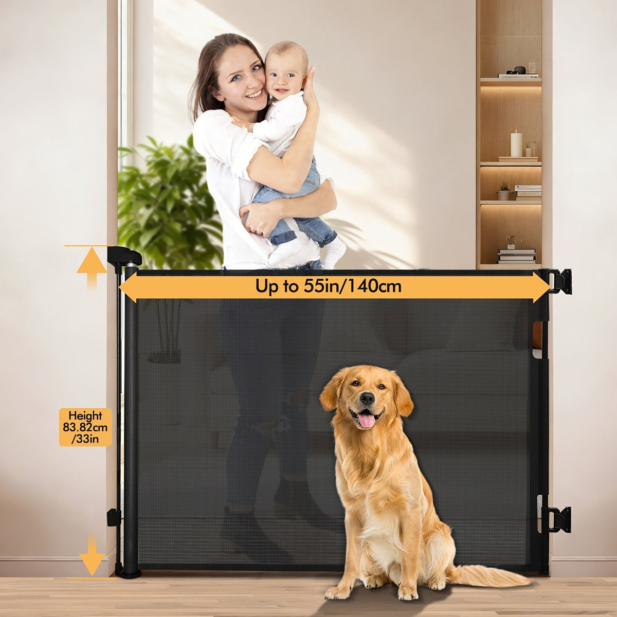 Retractable Mesh Safety Gate - 33/41 Inch Tall - Hardware-mounted expandable mesh design – view 10