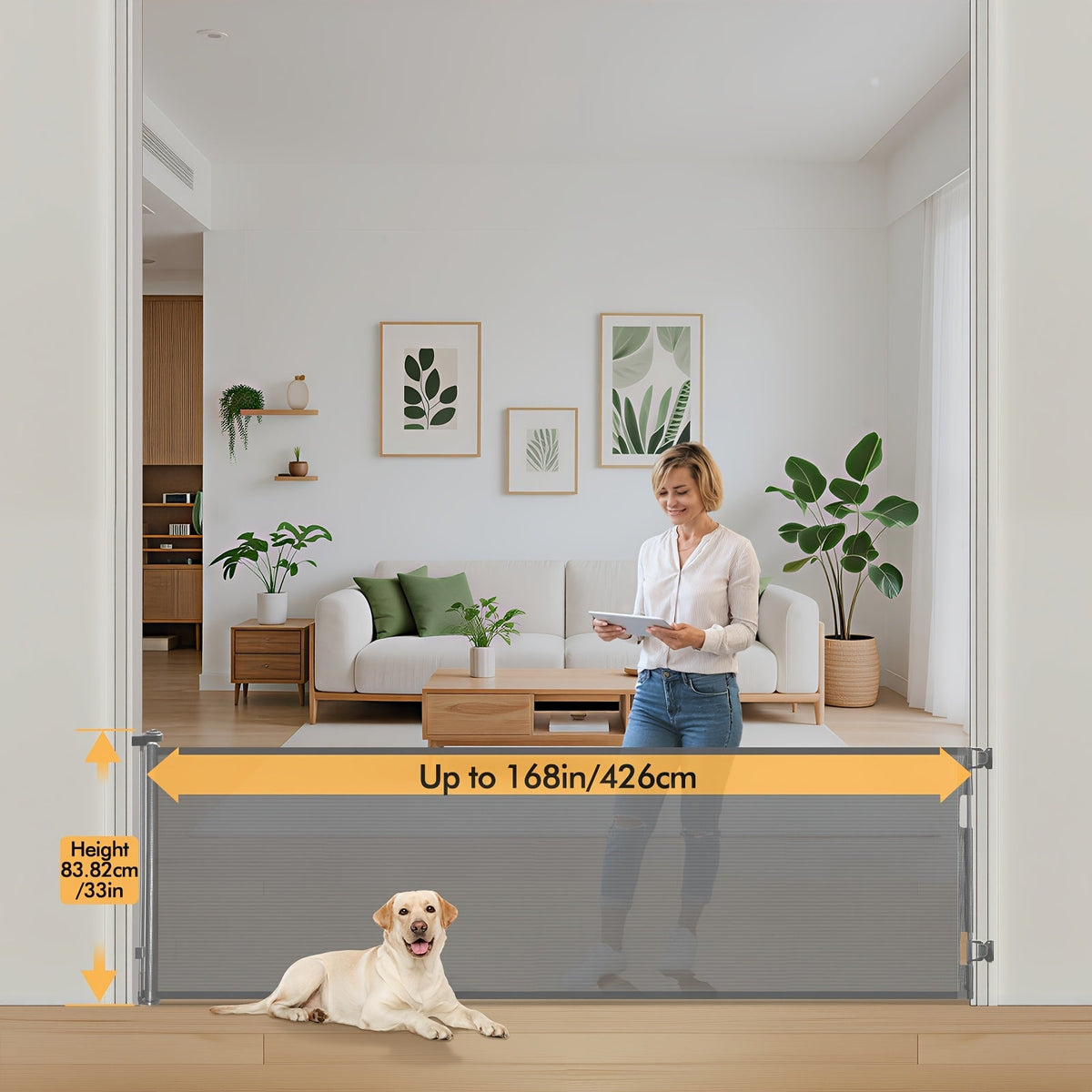 Retractable Mesh Safety Gate - 33/41 Inch Tall - Hardware-mounted expandable mesh design – view 18