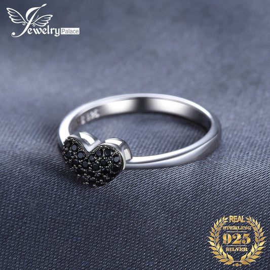 Rings for Women - 925 Silver Black Heart, Minimal Band - 925 silver detail