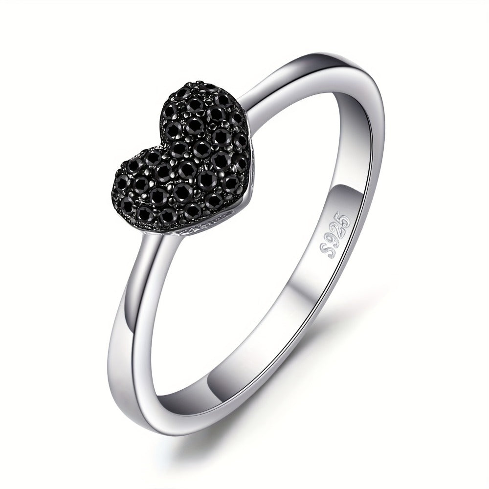 Rings for Women - 925 Silver Black Heart, Minimal Band - product detail view 3