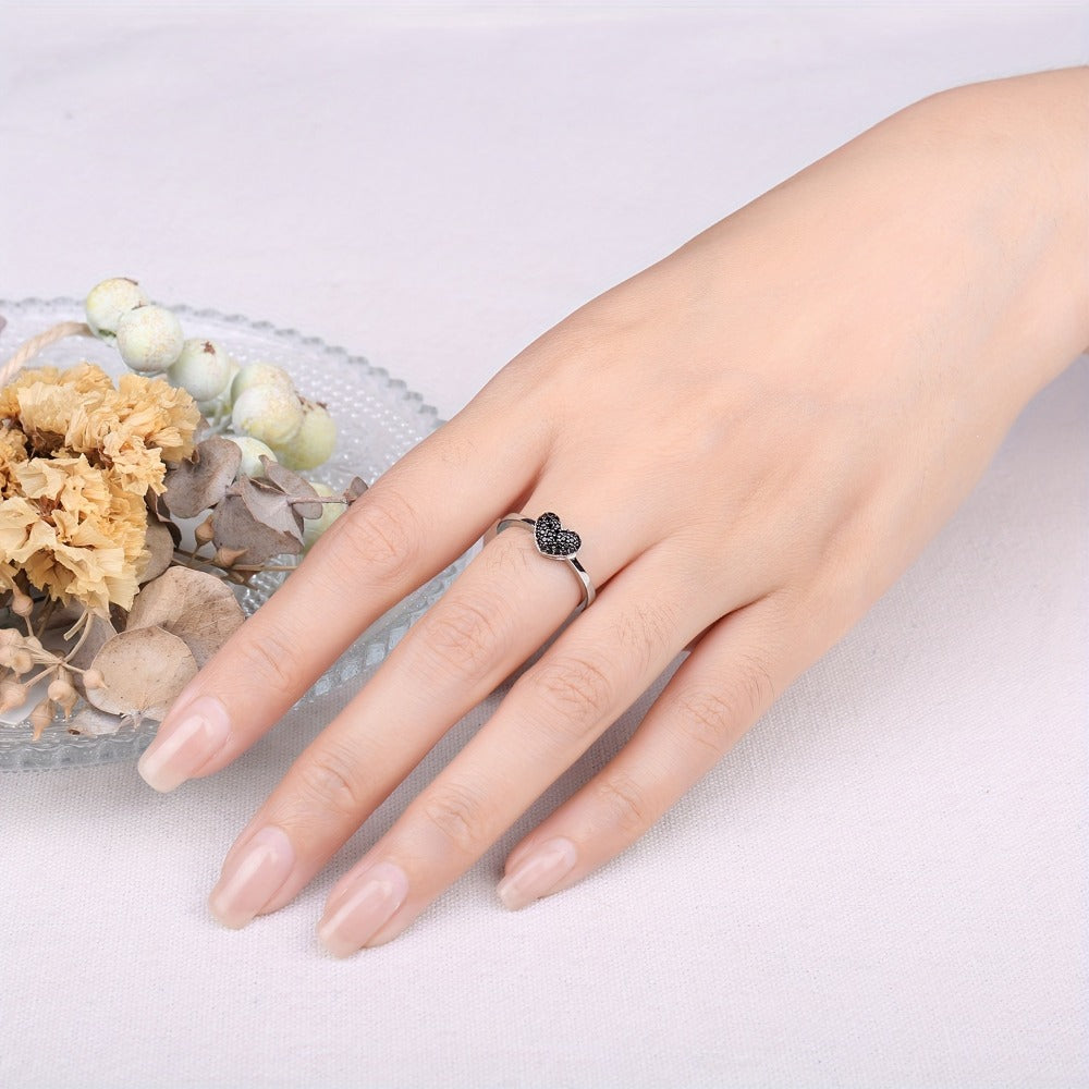 Rings for Women - 925 Silver Black Heart, Minimal Band - product detail view 4