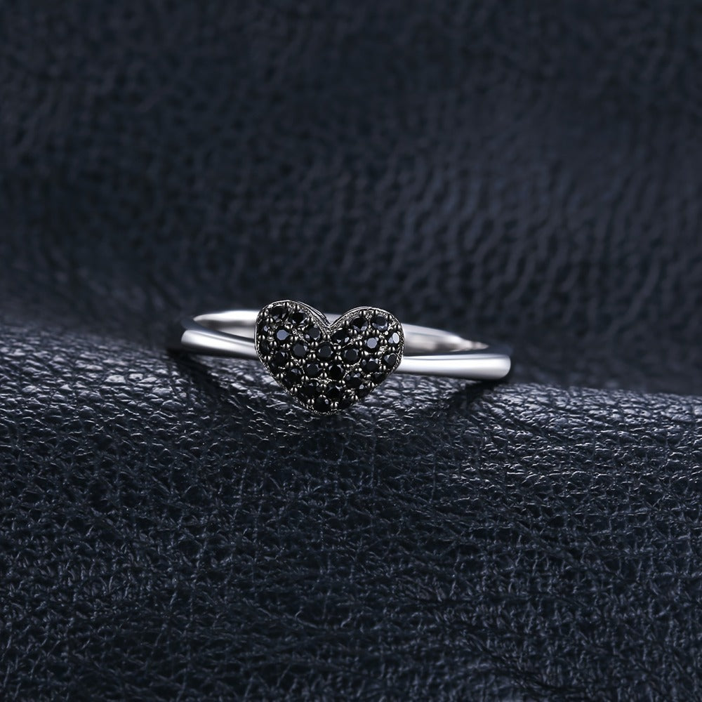 Rings for Women - 925 Silver Black Heart, Minimal Band - product detail view 7