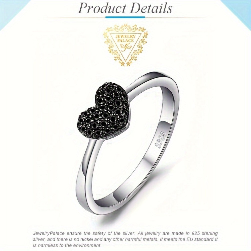 Rings for Women - 925 Silver Black Heart, Minimal Band - 925 silver detail