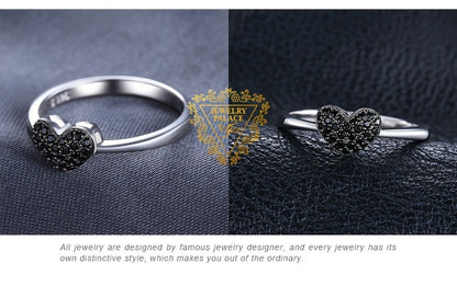 Rings for Women - 925 Silver Black Heart, Minimal Band - product detail view 10