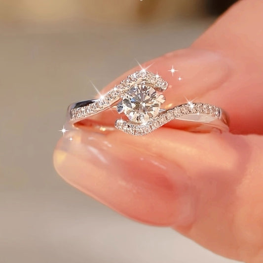 Rings for Women - 925 Sterling Silver Engagement Ring for - Hollowed Twisted Four-Claw CZ - main product view