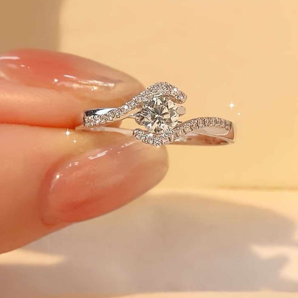 Rings for Women - 925 Sterling Silver Engagement Ring for - Hollowed Twisted Four-Claw CZ - product detail view 4