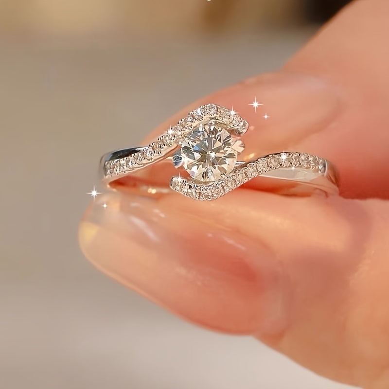 Rings for Women - 925 Sterling Silver Engagement Ring for - Hollowed Twisted Four-Claw CZ - product detail view 8