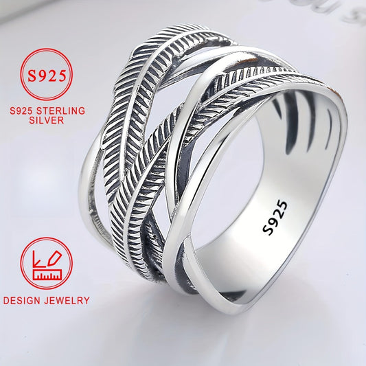 Rings for Women - 925 Sterling Silver Feather Ring - Infinity Cross Band Hip Hop Style - main product view