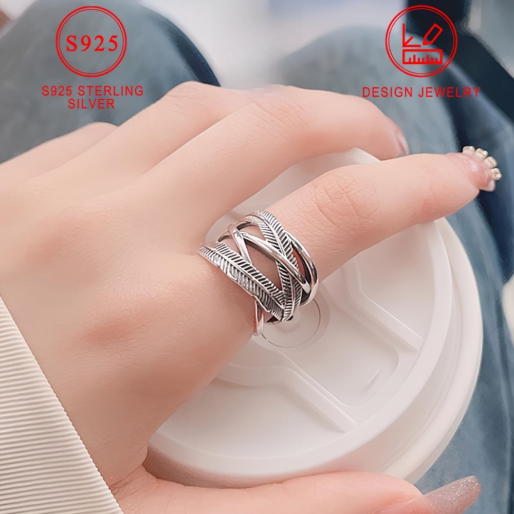 Rings for Women - 925 Sterling Silver Feather Ring - Infinity Cross Band Hip Hop Style - product detail view 7