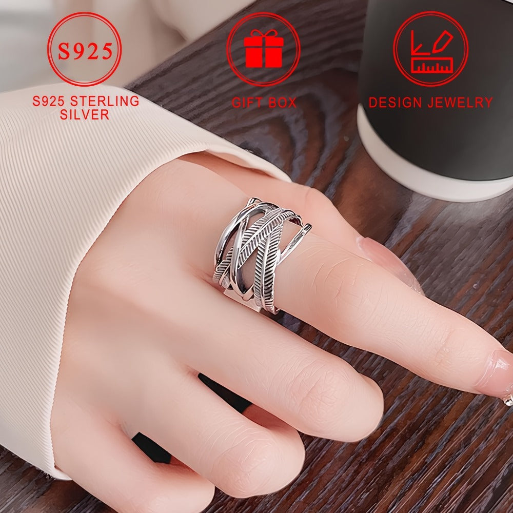 Rings for Women - 925 Sterling Silver Feather Ring - Infinity Cross Band Hip Hop Style - product detail view 9