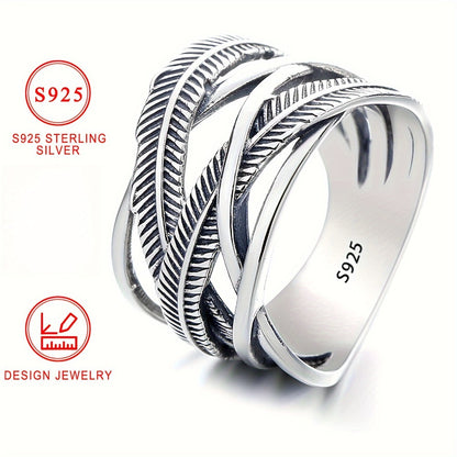 Rings for Women - 925 Sterling Silver Feather Ring - Infinity Cross Band Hip Hop Style - product detail view 10