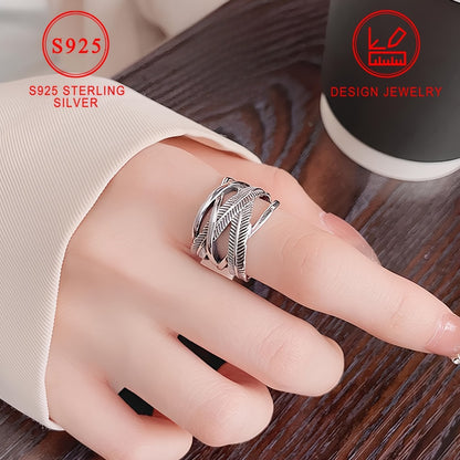 Rings for Women - 925 Sterling Silver Feather Ring - Infinity Cross Band Hip Hop Style - product detail view 11