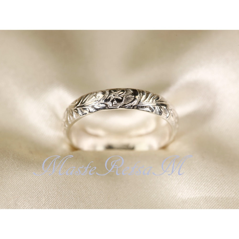 Rings for Women - 925 Sterling Silver Floral Ring Handmade, Vintage Pattern Sterling Silver - main product view