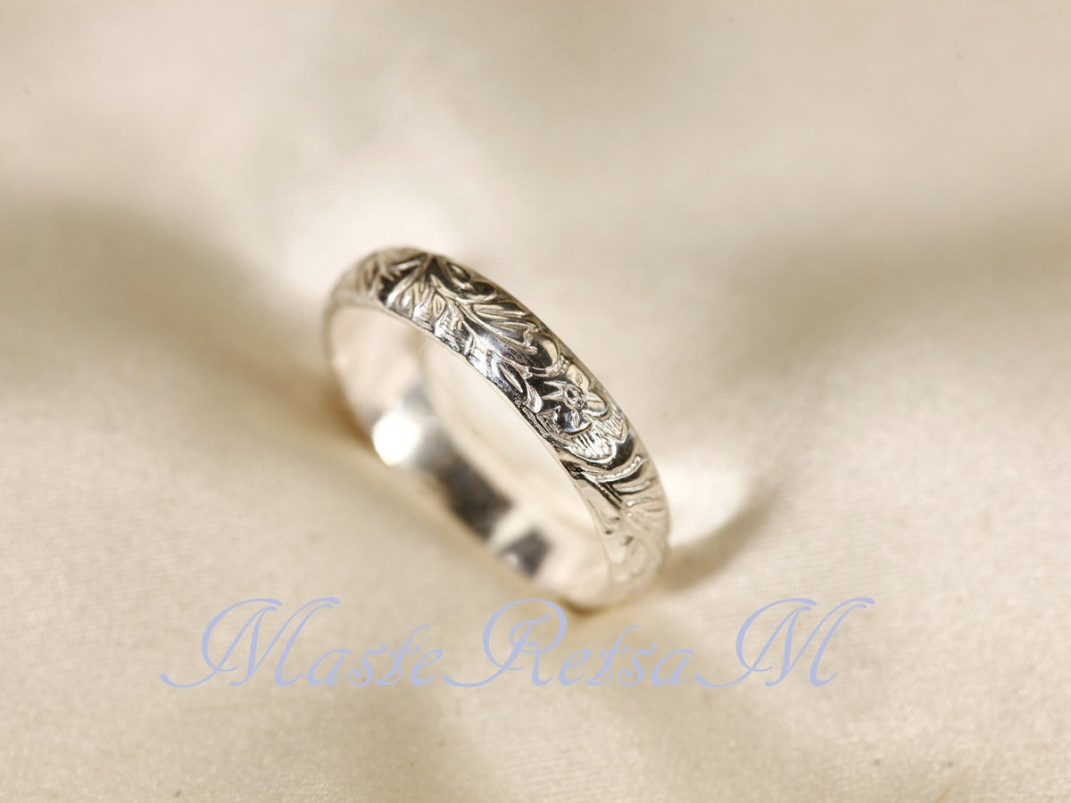 Rings for Women - 925 Sterling Silver Floral Ring Handmade, Vintage Pattern Sterling Silver - product detail view 11
