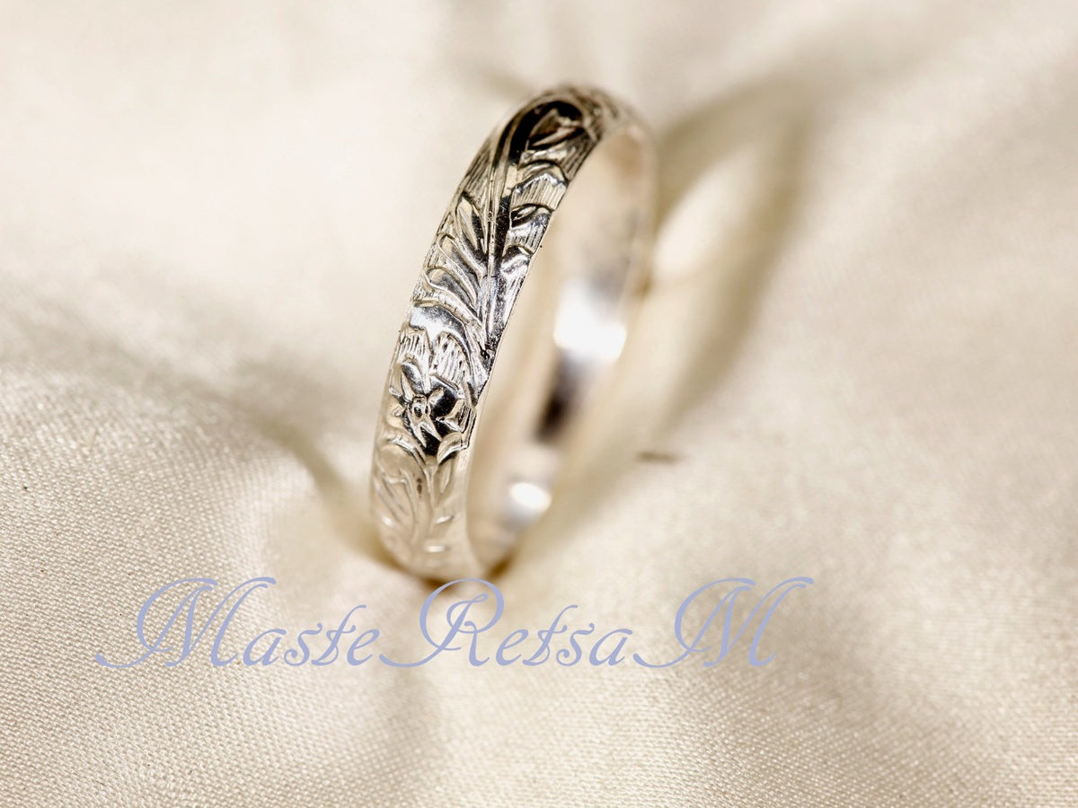 Rings for Women - 925 Sterling Silver Floral Ring Handmade, Vintage Pattern Sterling Silver - product detail view 13