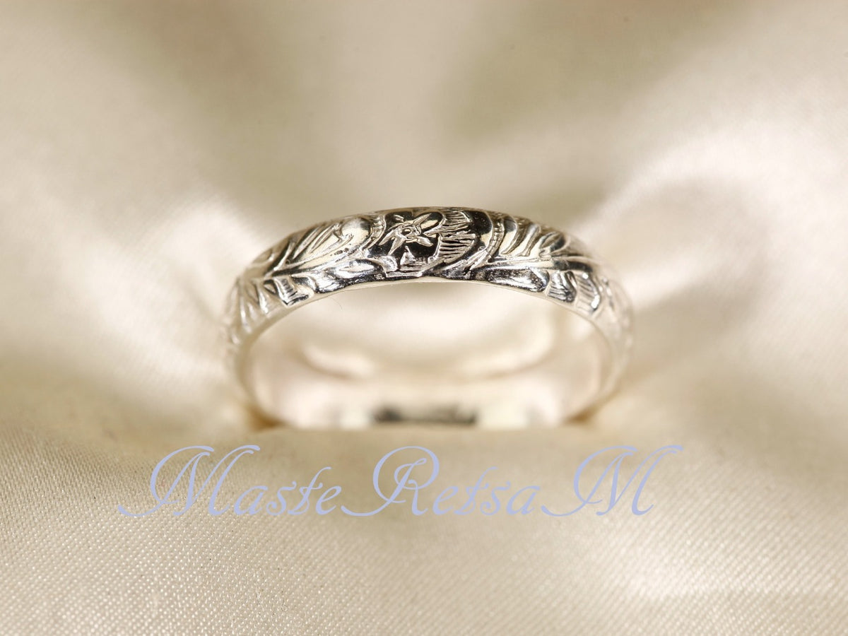 Rings for Women - 925 Sterling Silver Floral Ring Handmade, Vintage Pattern Sterling Silver - product detail view 15