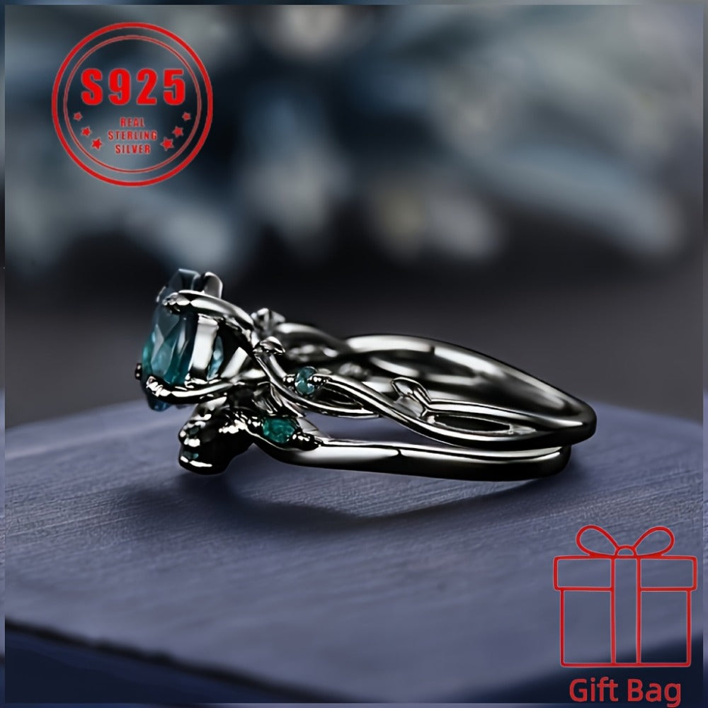 Rings for Women - 925 Sterling Silver Gothic Black Ring with Synthetic Jadeite - Elegant - product detail view 3