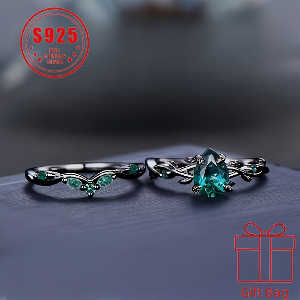 Rings for Women - 925 Sterling Silver Gothic Black Ring with Synthetic Jadeite - Elegant - product detail view 4