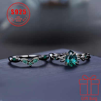 Rings for Women - 925 Sterling Silver Gothic Black Ring with Synthetic Jadeite - Elegant - product detail view 4