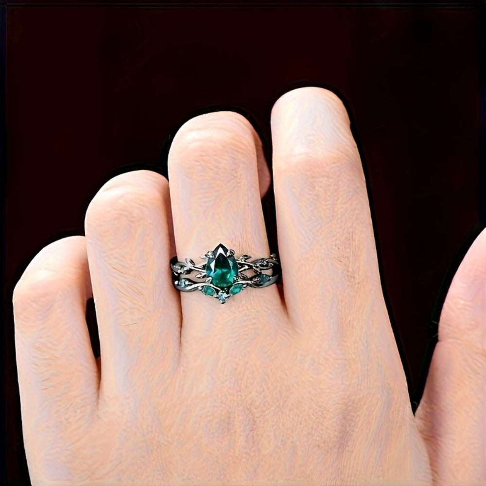 Rings for Women - 925 Sterling Silver Gothic Black Ring with Synthetic Jadeite - Elegant - product detail view 7
