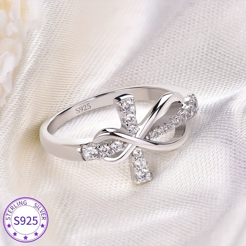 Rings for Women - 925 Sterling Silver Infinity Cross Ring for Cubic Zirconia CZ Stone - product detail view 6