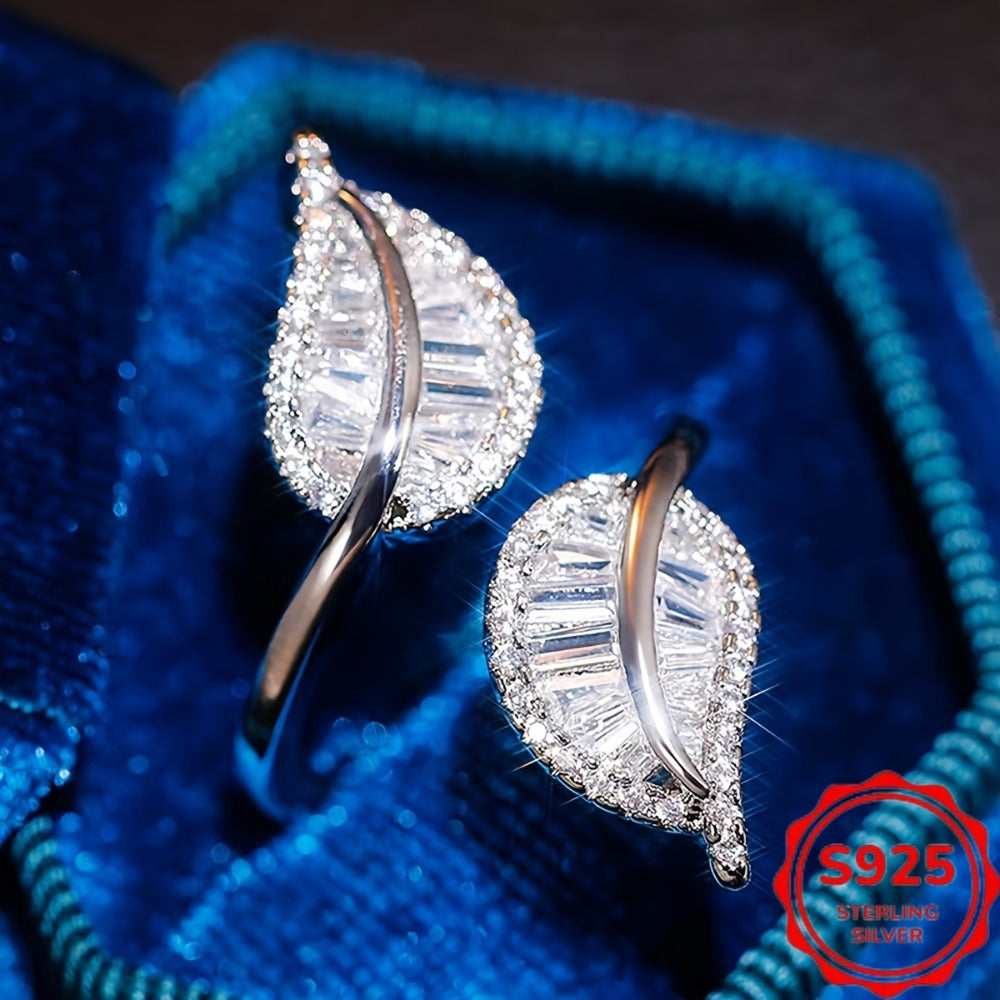 Rings for Women - 925 Sterling Silver Leaf Ring with CZ Zirconia - Elegant Nature-Inspired - product detail view 3