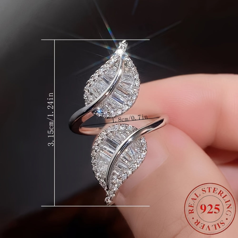 Rings for Women - 925 Sterling Silver Leaf Ring with CZ Zirconia - Elegant Nature-Inspired - product detail view 4