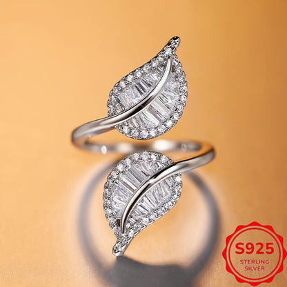 Rings for Women - 925 Sterling Silver Leaf Ring with CZ Zirconia - Elegant Nature-Inspired - product detail view 6