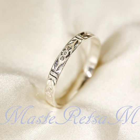 Rings for Women - 925 Sterling Silver Pattern Ring for & Men Handmade Waterproof - main product view