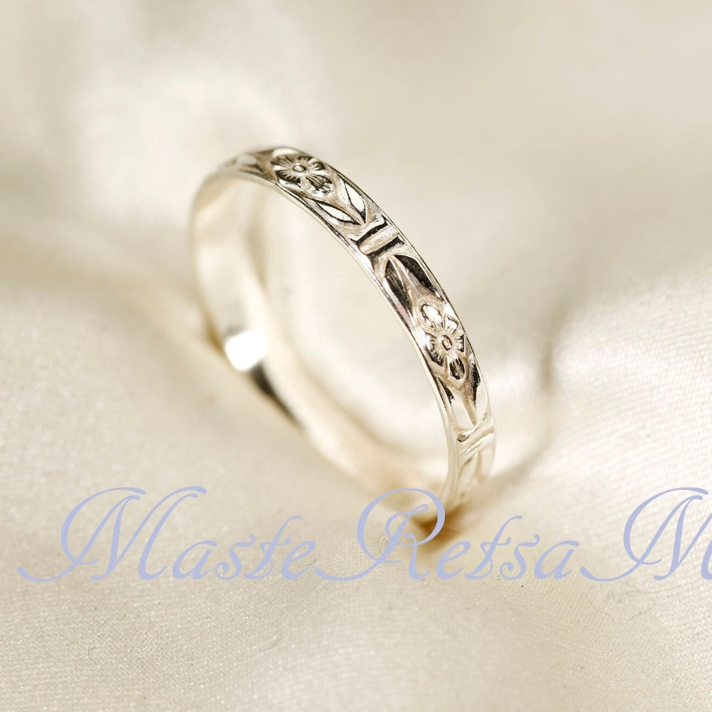 Rings for Women - 925 Sterling Silver Pattern Ring for & Men Handmade Waterproof - product detail view 2