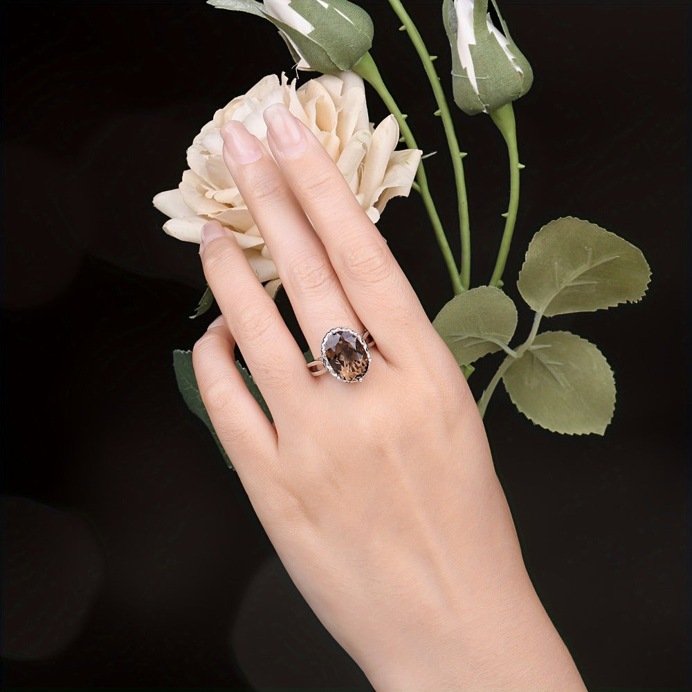 Rings for Women - 925 Sterling Silver Smoky Quartz Ring for Oval Cut, Natural Smoky Quartz - product detail view 2