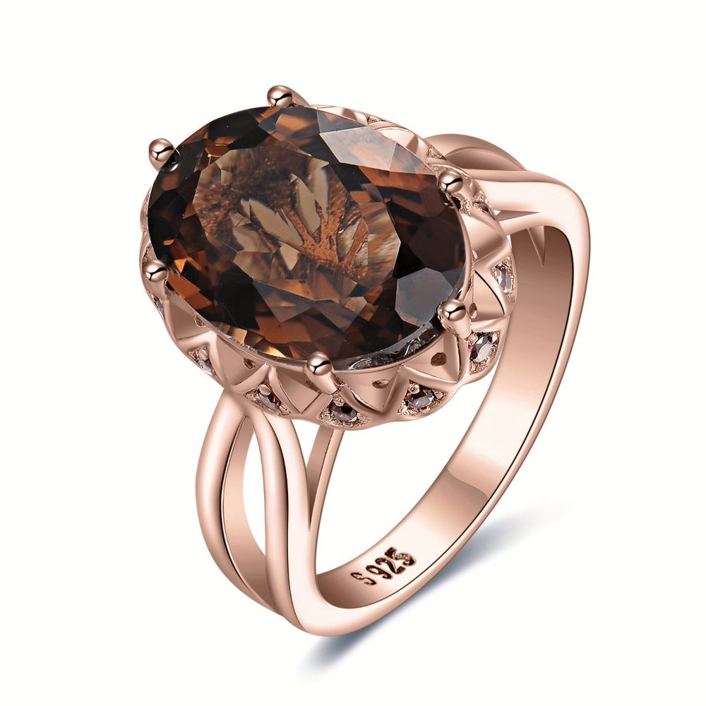 Rings for Women - 925 Sterling Silver Smoky Quartz Ring for Oval Cut, Natural Smoky Quartz - product detail view 3