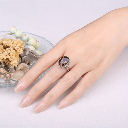 Rings for Women - 925 Sterling Silver Smoky Quartz Ring for Oval Cut, Natural Smoky Quartz - product detail view 4