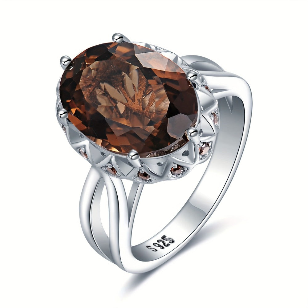 Rings for Women - 925 Sterling Silver Smoky Quartz Ring for Oval Cut, Natural Smoky Quartz - product detail view 5