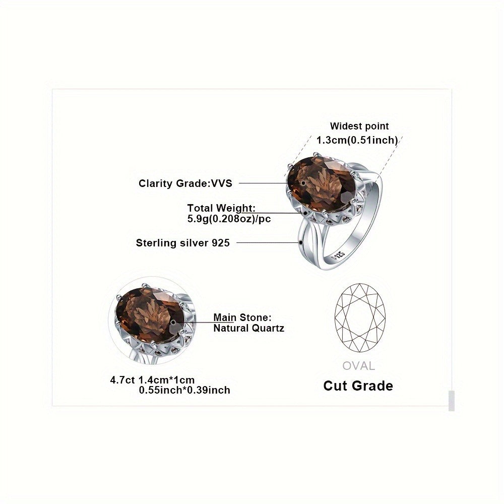 Rings for Women - 925 Sterling Silver Smoky Quartz Ring for Oval Cut, Natural Smoky Quartz - product detail view 6