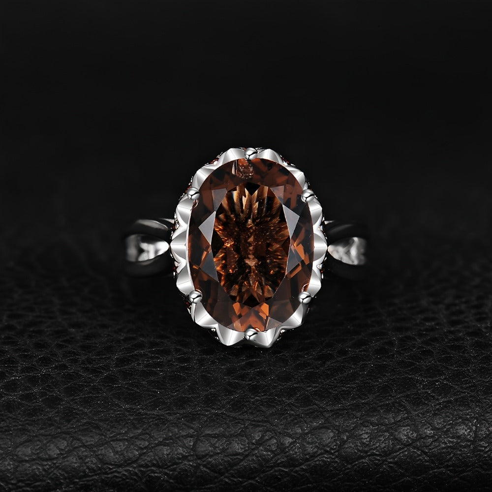 Rings for Women - 925 Sterling Silver Smoky Quartz Ring for Oval Cut, Natural Smoky Quartz - product detail view 9