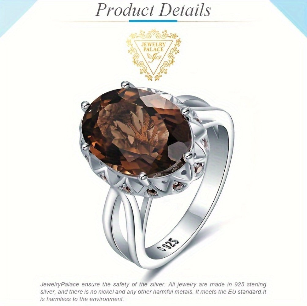 Rings for Women - 925 Sterling Silver Smoky Quartz Ring for Oval Cut, Natural Smoky Quartz - product detail view 11