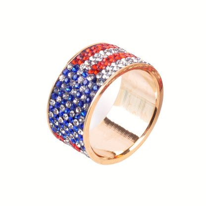 Rings for Women - American Flag Ring Stainless Steel Rhinestone Patriotic Ring Men Gold - main product view
