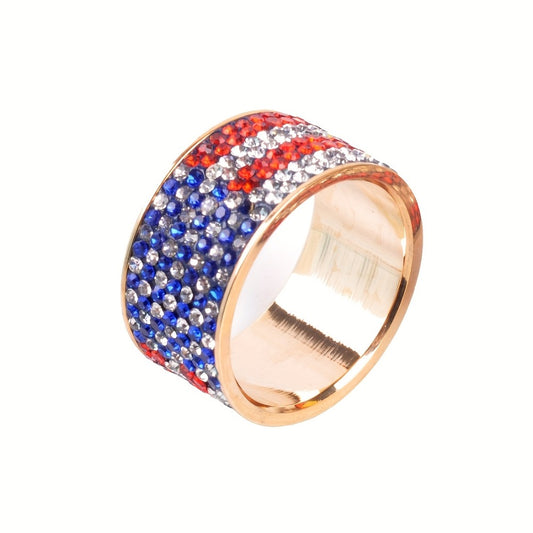Rings for Women - American Flag Ring Stainless Steel Rhinestone Patriotic Ring Men Gold - main product view