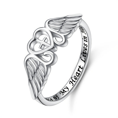 Rings for Women - Angel Wing Ring S925 Sterling Silver Memorial Ring for In Memory of Mom - product detail view 3