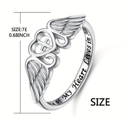 Rings for Women - Angel Wing Ring S925 Sterling Silver Memorial Ring for In Memory of Mom - product detail view 5