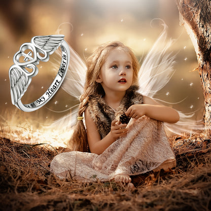 Rings for Women - Angel Wing Ring S925 Sterling Silver Memorial Ring for In Memory of Mom - product detail view 11