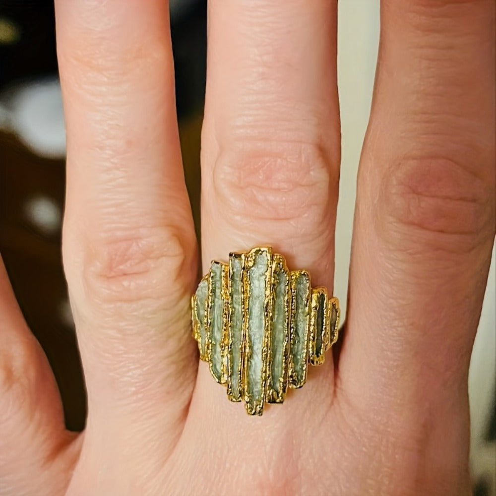 Rings for Women - Boho Ring for with Metal Edge Inlay - Unique Natural Style Bohemian - product detail view 3