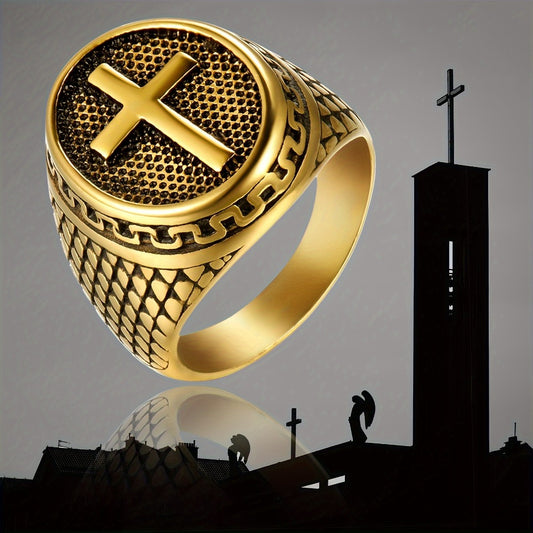 Rings for Women - Cross Ring for Men Stainless Steel Crucifix Christian Prayer Band, Vintage - main product view