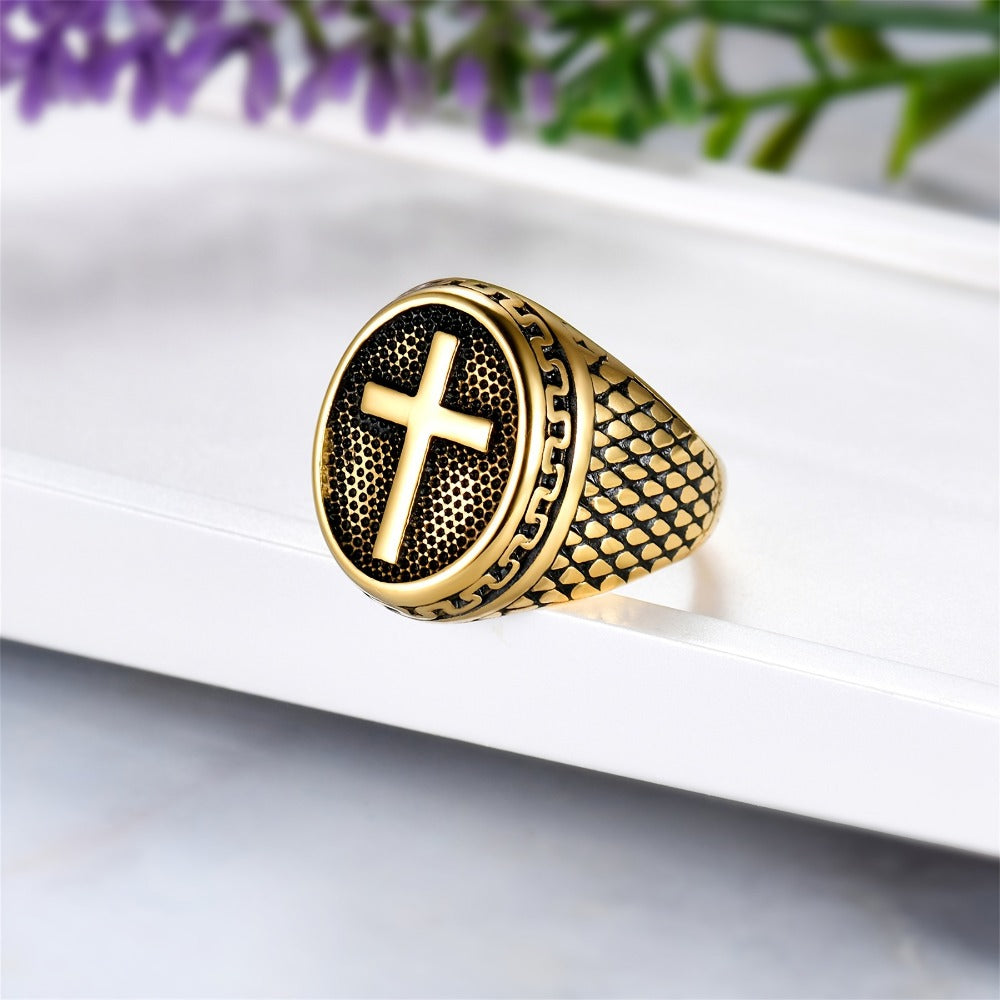 Rings for Women - Cross Ring for Men Stainless Steel Crucifix Christian Prayer Band, Vintage - product detail view 4